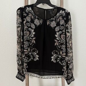 Rachel Zoe Elegant Black Blouse with White Paisley